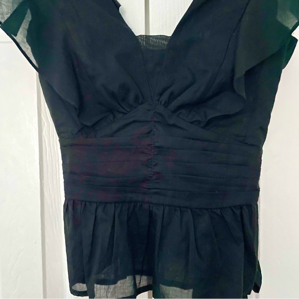 H&M Peplum Blouse  Black Ruffled V-Neck - Women's Size 2 - Picture 6 of 9